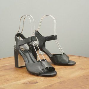 Franco Sarto Womens Flexa Natalie Sandals Block Heel Black Leather Straps 7.5